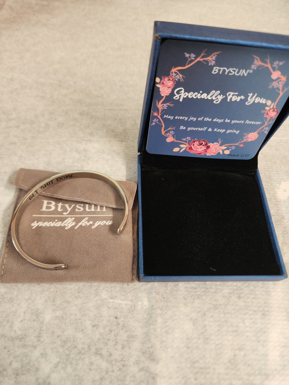 Silver-Tone Inspirational Open Cuff Bracelet - Get Shit Done